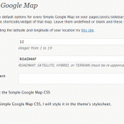 Simple Google Map Options screen Simple Google Map Options screen