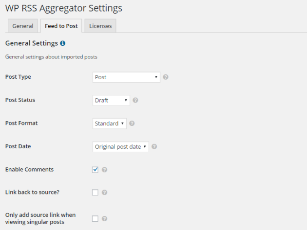 Feed to Post settings