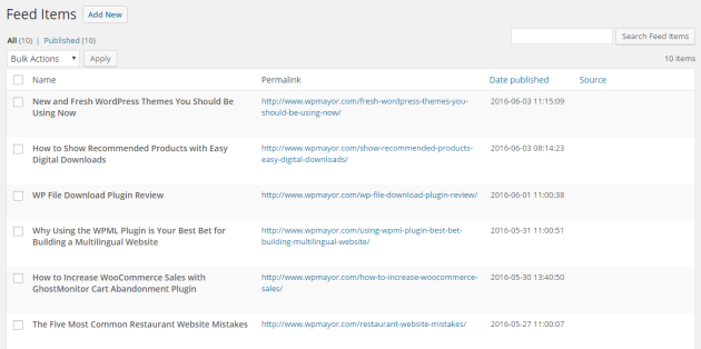 RSS Feed Items on new site.