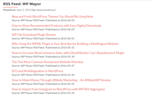 RSS feed preview.