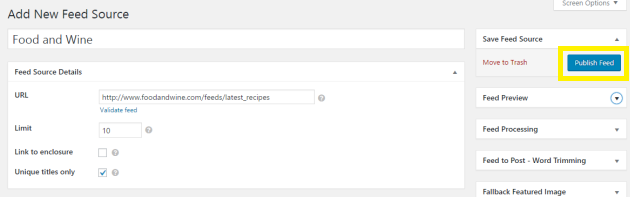 Feed Source Details.