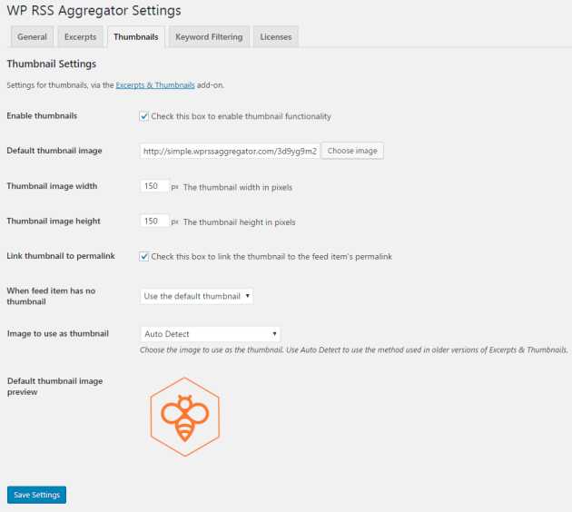 Thumbnail settings.